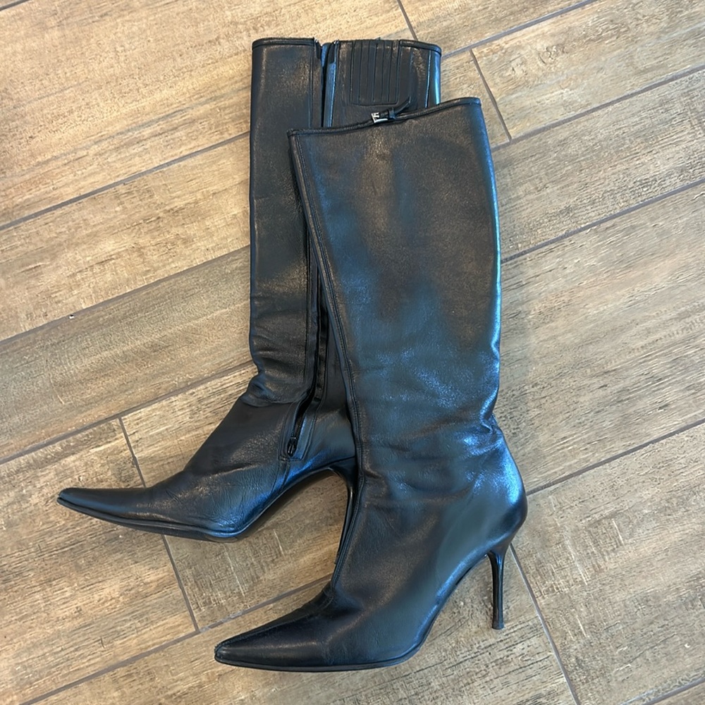 Banana Republic genuine leather black stiletto boots.